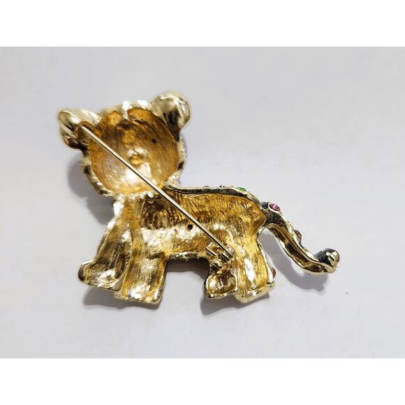 Brooch Tiger 3D Metal Gold-Tone Pin with Multicolor Rhinestones - Picture 2 of 4